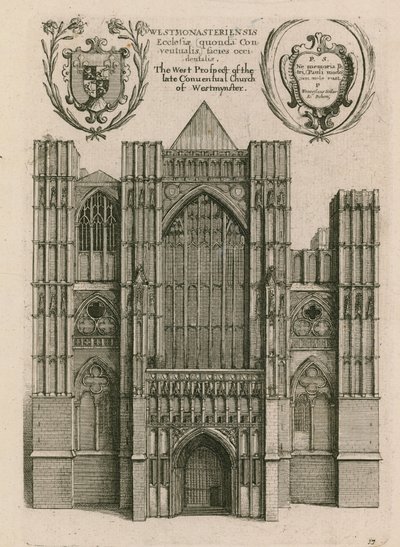 Het westelijke aanzicht van de voormalige kloosterkerk van Westminster, Londen door Wenceslaus Hollar