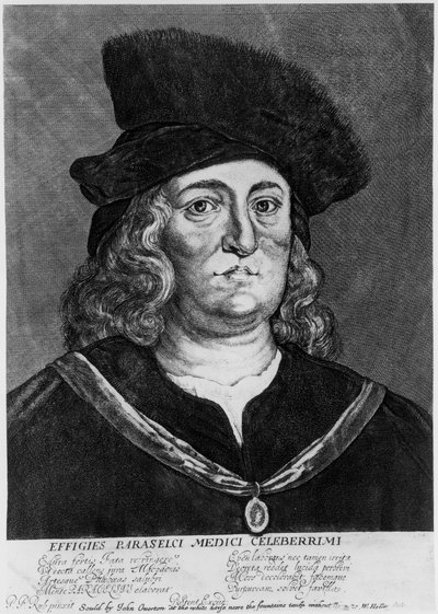Theophrastus Bombastus von Hohenheim Paracelsus, Zwitserse alchemist en arts, 16e eeuw door Wenceslaus Hollar