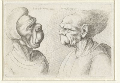 Twee misvormde koppen (detail) door Wenceslaus Hollar