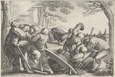 Vechtende boeren door Wenceslaus Hollar