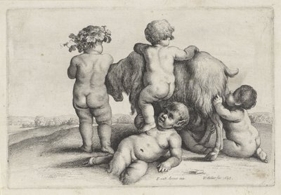 Vier jongetjes, een sater en een geit door Wenceslaus Hollar