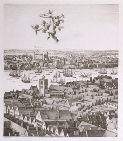 Uitzicht op Londen, gepubliceerd 1647 (facsimile kopie) (detail) door Wenceslaus Hollar