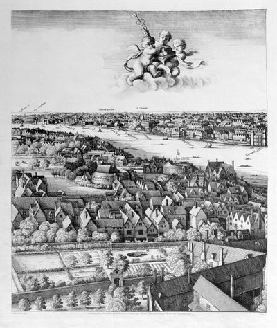 Uitzicht op Londen, uitgegeven 1647 (facsimile kopie) (detail) door Wenceslaus Hollar
