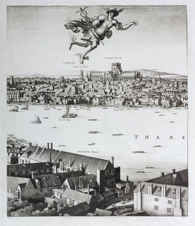 Uitzicht op Londen, gepubliceerd 1647 (facsimile kopie) (detail) door Wenceslaus Hollar