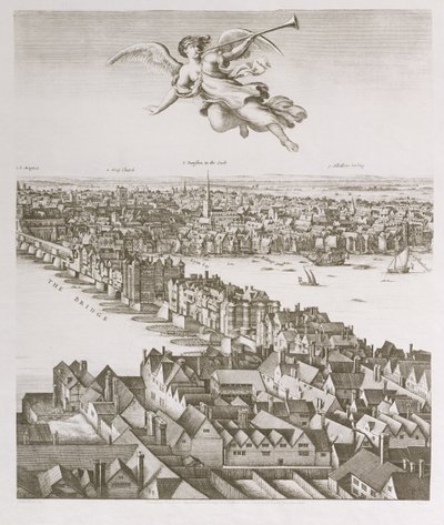Uitzicht op Londen, gepubliceerd 1647 (facsimile kopie) (detail) door Wenceslaus Hollar