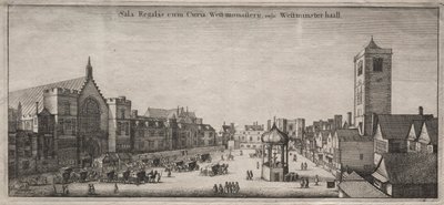 Gezichten van Londen: New Palace Yard met Westminster Hall, en het Klokhuis door Wenceslaus Hollar