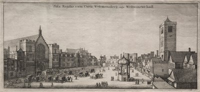 Gezichten van Londen: New Palace Yard met Westminster Hall, en het Klokhuis, 1647 door Wenceslaus Hollar