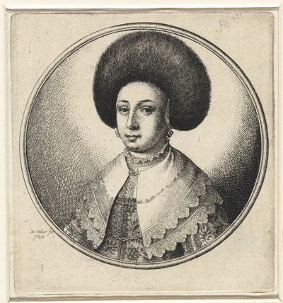 Vrouw met kanten kraag, oorbellen en bontmuts door Wenceslaus Hollar