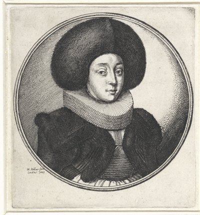 Vrouw met plooikraag en grote bontmuts door Wenceslaus Hollar