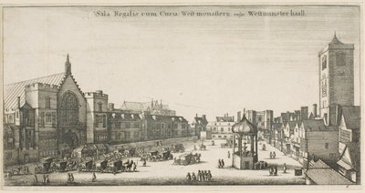 Westminster Hall (New Palace Yard en het Klokhuis) door Wenceslaus Hollar
