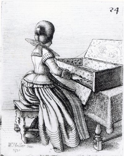 Vrouw die speelt op een toetsenbord, 1635 door Wenceslaus Hollar