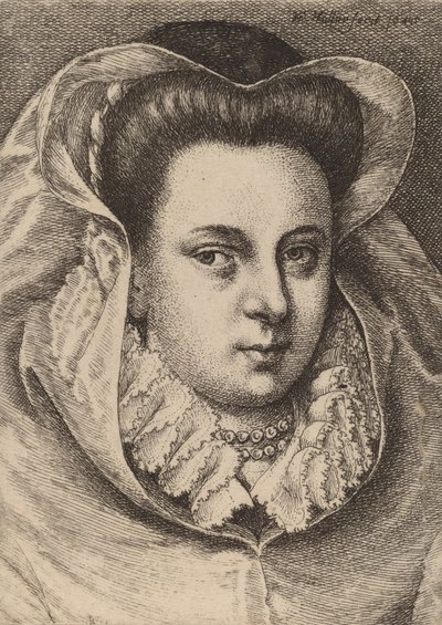 Vrouw met Witte Sluier en Zwarte Hoed Mary Stuart, 1645 door Wenceslaus Hollar
