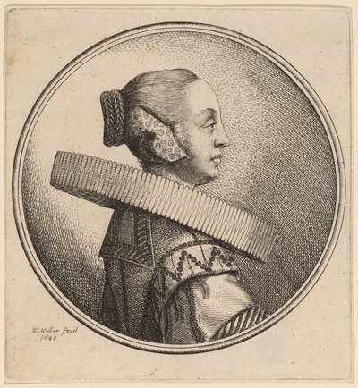 Vrouw met een Kraag in Profiel door Wenceslaus Hollar