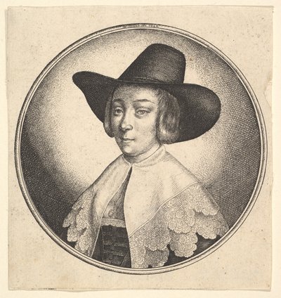Vrouw met brede hoed door Wenceslaus Hollar