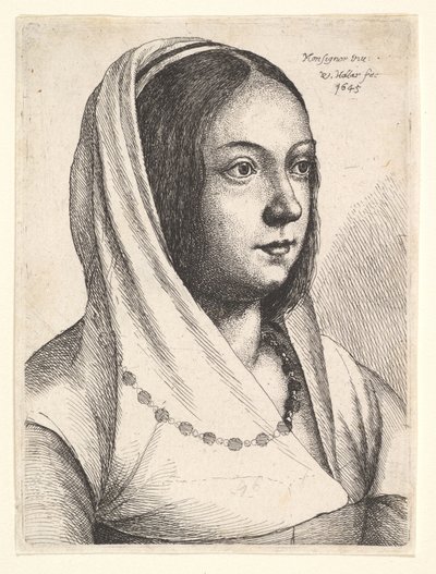 Jonge vrouw met een sjaal op haar hoofd, naar Bonsignori door Wenceslaus Hollar