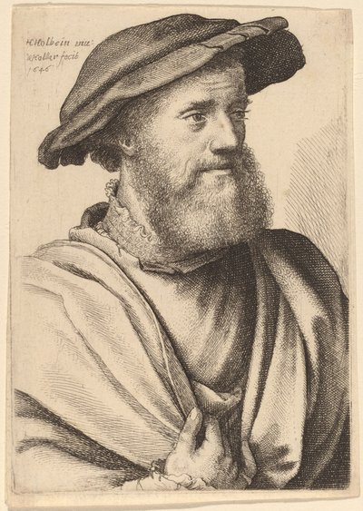 Man met baard kijkt naar rechts (Hans Holbein?) door Wenceslaus Hollar after Hans Holbein the Younger