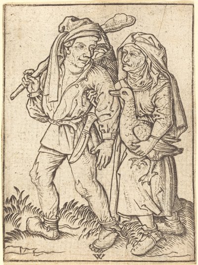 Boer en vrouw met gans door Wenzel von Olmutz after Master of the Housebook