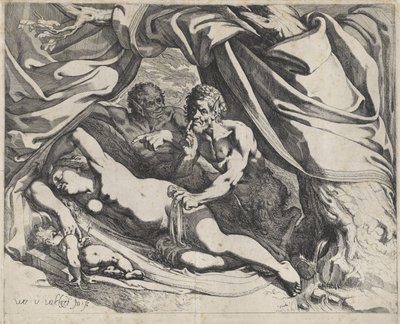 Slapende Venus door saters bespied door Werner van den Valckert
