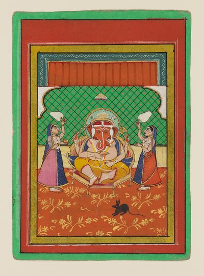 Zittende Ganesha met begeleiders door West Indian School
