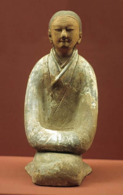Vrouw zittend op haar hielen, 206 v.Chr.-8 n.Chr. door Western Han Dynasty Chinese School