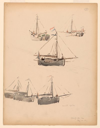 Tekening, Nederlandse schuiten, 20 augustus 1887 door Whitney Warren Jr.
