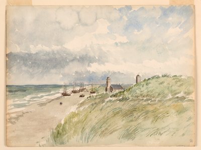 Tekening, De Kust bij Kativigh, Nederland, 21 augustus 1887 door Whitney Warren Jr.