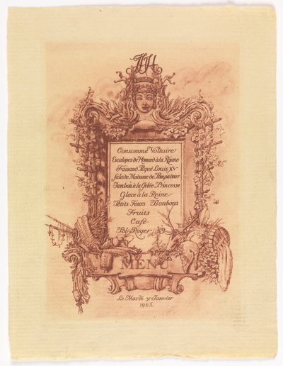Menu voor het bal gegeven door James Hazen Hyde, 31 januari 1905 door Whitney Warren Jr.