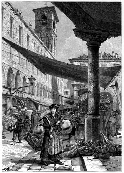 Rialto fruitmarkt, Venetië, Italië door Whymper