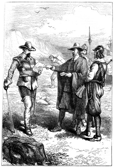 Samuel Gortons landing in Amerika, c. 1636 door Whymper