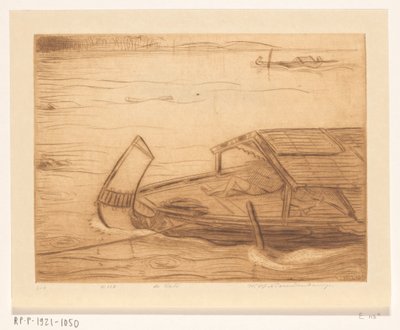 Afgemeerd schip in de Kali Mas in Soerabaja door Wijnand Otto Jan Nieuwenkamp (signed by artist)