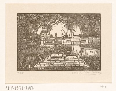 Begraafplaats bij Singaraja op Bali door Wijnand Otto Jan Nieuwenkamp (signed by artist)