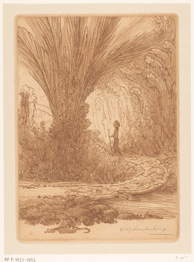 Begroeide berghelling op Bali door Wijnand Otto Jan Nieuwenkamp (signed by artist)
