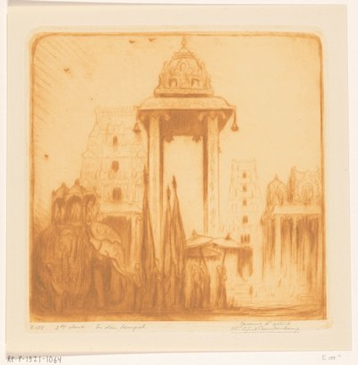 Binnenhof van een tempel in Brits-Indië door Wijnand Otto Jan Nieuwenkamp (signed by artist)