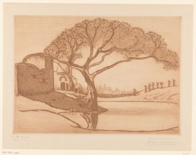 Boom aan een vijver bij Caïro door Wijnand Otto Jan Nieuwenkamp (signed by artist)