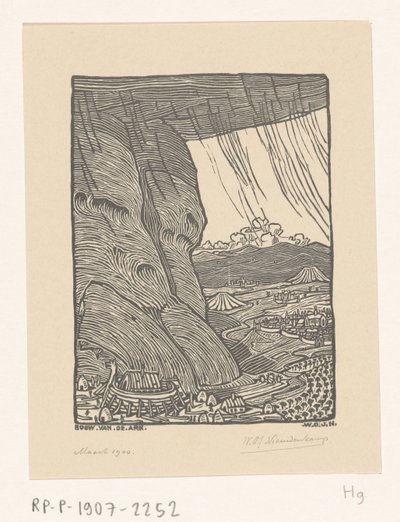 Bouw van de ark van Noach door Wijnand Otto Jan Nieuwenkamp (signed by artist)