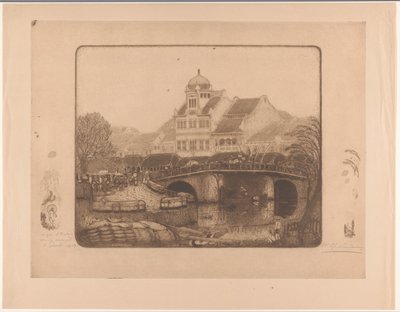 Brug en kantoorgebouw in Batavia door Wijnand Otto Jan Nieuwenkamp (signed by artist)