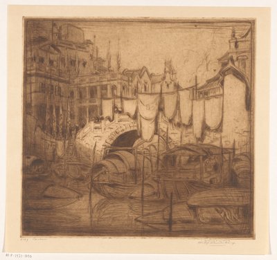 Brug over een rivier in Kanton door Wijnand Otto Jan Nieuwenkamp (signed by artist)