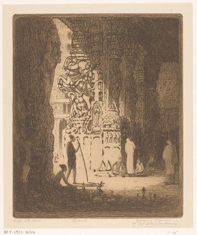 Gebeeldhouwde zuilen in een bazaar in Madurai door Wijnand Otto Jan Nieuwenkamp (signed by artist)