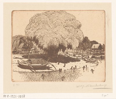 Gezicht op Loloan Barat op Bali door Wijnand Otto Jan Nieuwenkamp (signed by artist)