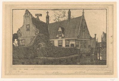Houten huis aan het water in Zaandijk door Wijnand Otto Jan Nieuwenkamp (signed by artist)