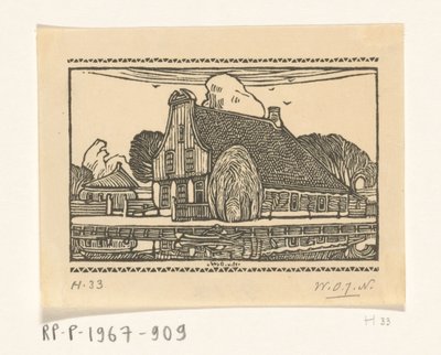 Huis met houten gevel aan een vaart in Edam door Wijnand Otto Jan Nieuwenkamp (signed by artist)