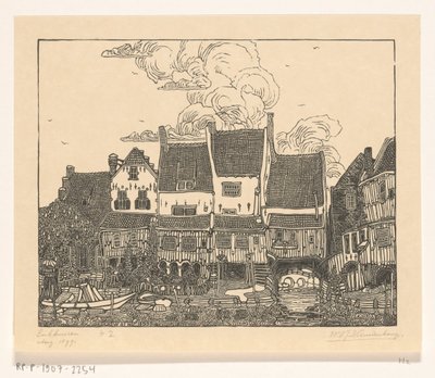 Huizen aan de haven van Enkhuizen door Wijnand Otto Jan Nieuwenkamp (signed by artist)