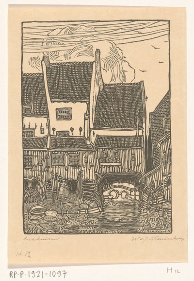 Huizen aan de haven van Enkhuizen Oude huizen, Enkhuizen door Wijnand Otto Jan Nieuwenkamp (signed by artist)