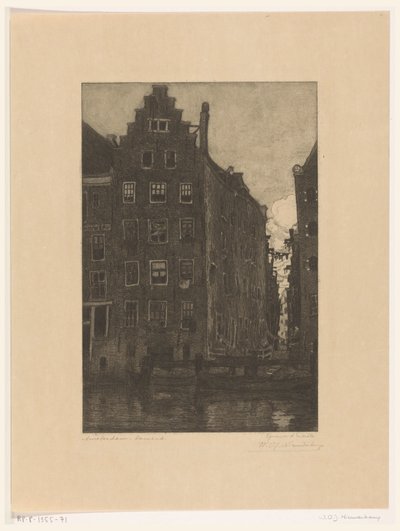 Huizen aan het Damrak in Amsterdam door Wijnand Otto Jan Nieuwenkamp (signed by artist)