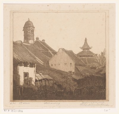 Huizen aan het water in Semarang door Wijnand Otto Jan Nieuwenkamp (signed by artist)