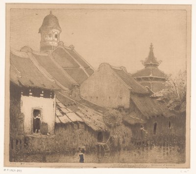 Huizen aan het water in Semarang door Wijnand Otto Jan Nieuwenkamp (signed by artist)
