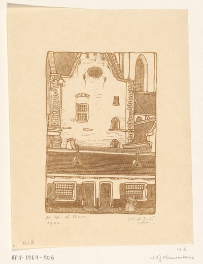 Huizen tegen de Sint-Bavokerk aan de Oude Groenmarkt in Haarlem door Wijnand Otto Jan Nieuwenkamp (signed by artist)