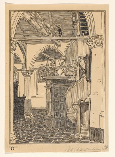 Interieur van de Noorderkerk te Hoorn door Wijnand Otto Jan Nieuwenkamp (signed by artist)