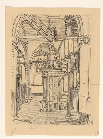 Interieur van de Noorderkerk te Hoorn door Wijnand Otto Jan Nieuwenkamp (signed by artist)