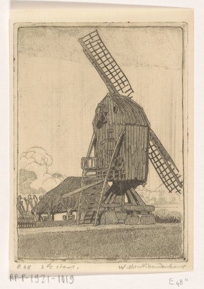 Korenmolen met twee wieken bij Bennekom door Wijnand Otto Jan Nieuwenkamp (signed by artist)